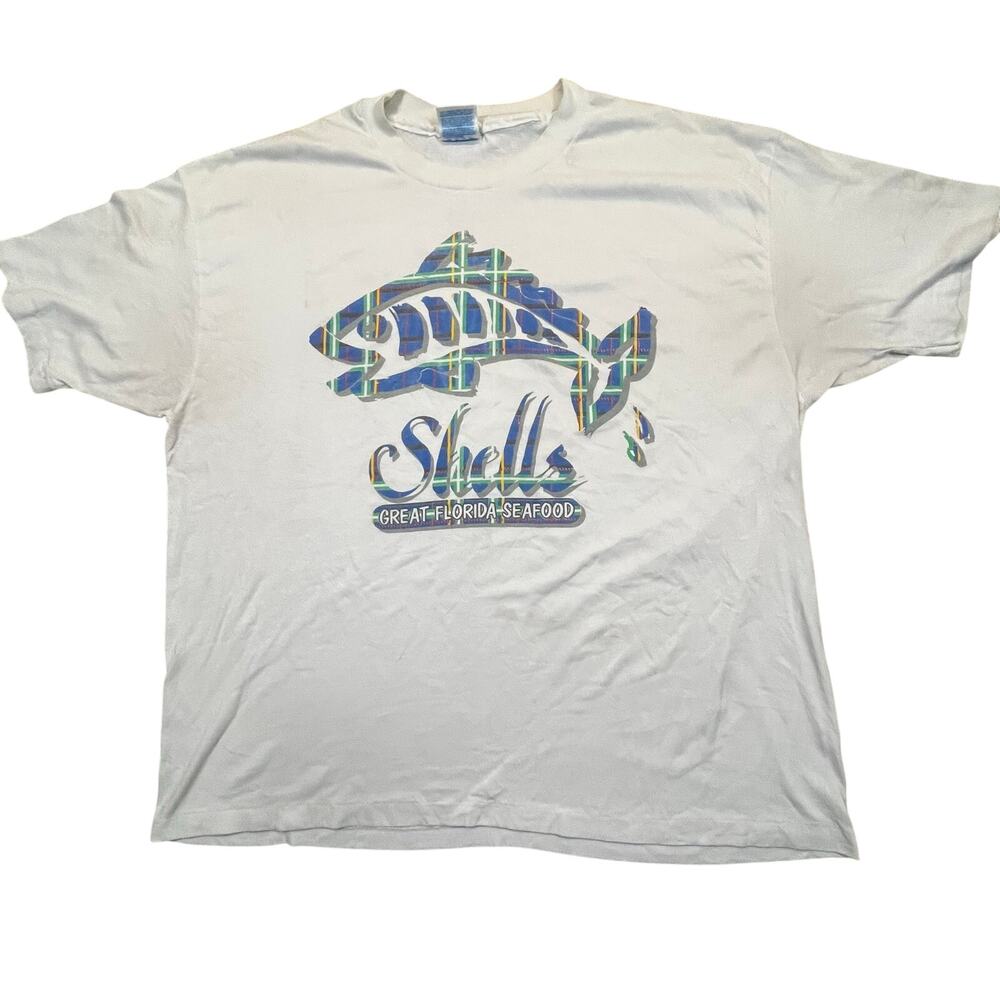 90s Tourist Shells‎ Florida Seafood Fish Tee Coastal Single Stitch Graphic XL